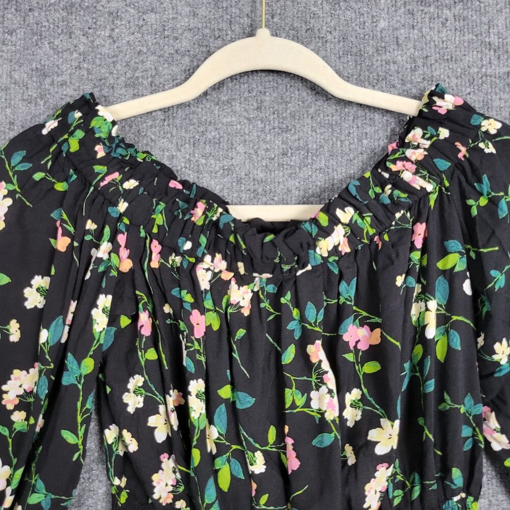 SAVANNA JANE Black Floral Off Shoulder Cottagecore Whimsigoth Top SIZE SMALL - Picture 3 of 8